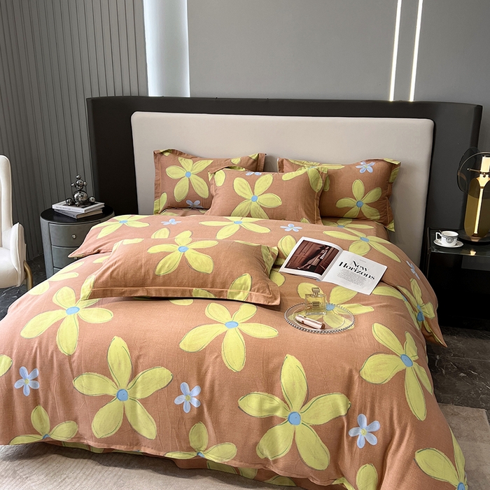 91家纺网 家纺一手货源 找家纺 塞纳 2026新款铂金暖绒加厚磨毛四件套 花意-桔