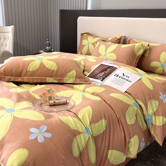 91家纺网 家纺一手货源 找家纺 塞纳 2026新款铂金暖绒加厚磨毛四件套 花意-桔