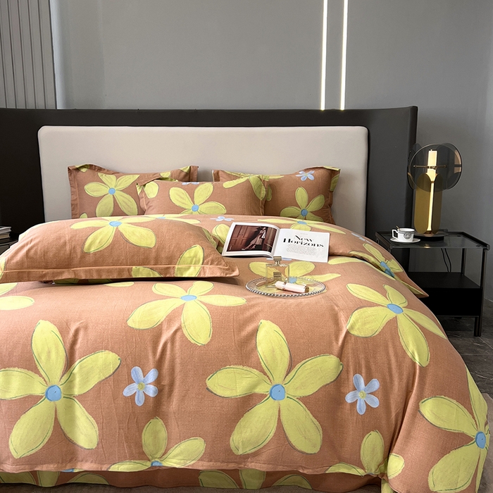 91家纺网 家纺一手货源 找家纺 塞纳 2026新款铂金暖绒加厚磨毛四件套 花意-桔