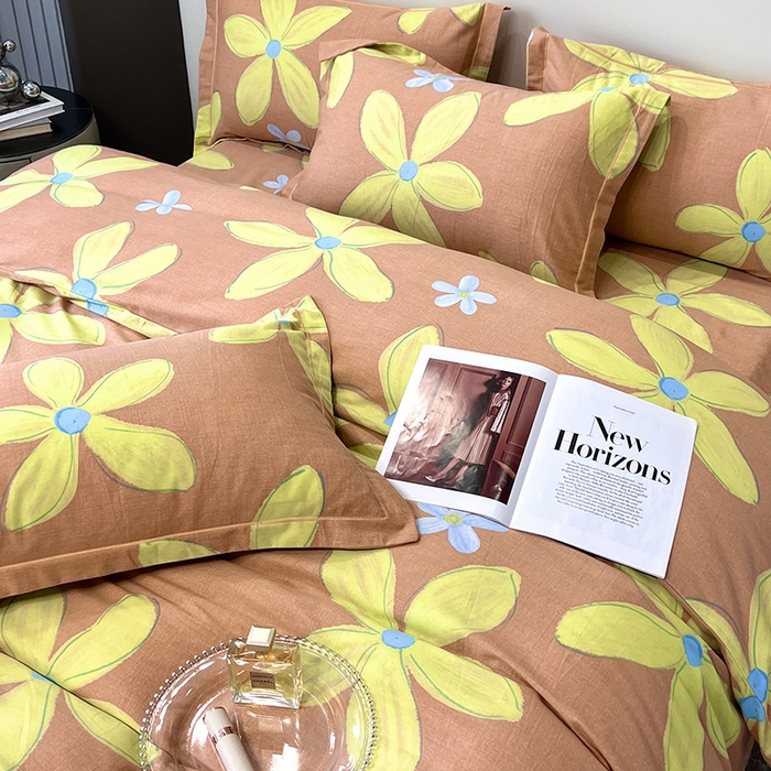 91家纺网 家纺一手货源 找家纺 塞纳 2026新款铂金暖绒加厚磨毛四件套 花意-桔