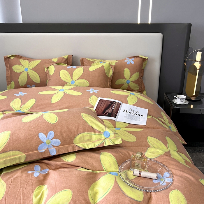 91家纺网 家纺一手货源 找家纺 塞纳 2026新款铂金暖绒加厚磨毛四件套 花意-桔