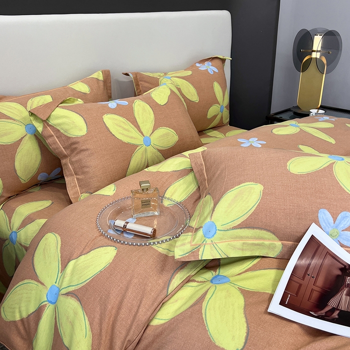 91家纺网 家纺一手货源 找家纺 塞纳 2026新款铂金暖绒加厚磨毛四件套 花意-桔