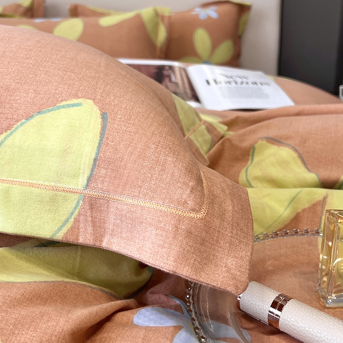 91家纺网 家纺一手货源 找家纺 塞纳 2026新款铂金暖绒加厚磨毛四件套 花意-桔