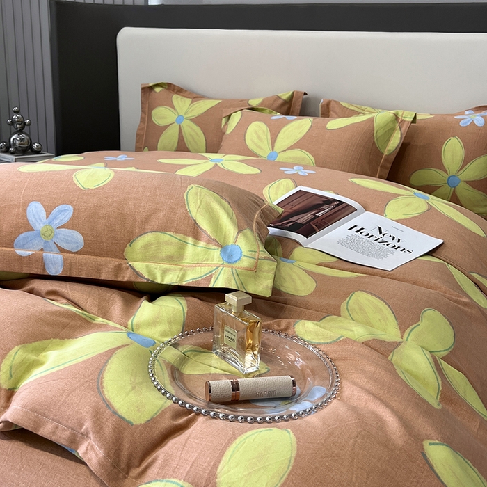 91家纺网 家纺一手货源 找家纺 塞纳 2026新款铂金暖绒加厚磨毛四件套 花意-桔