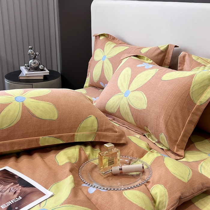 91家纺网 家纺一手货源 找家纺 塞纳 2026新款铂金暖绒加厚磨毛四件套 花意-桔