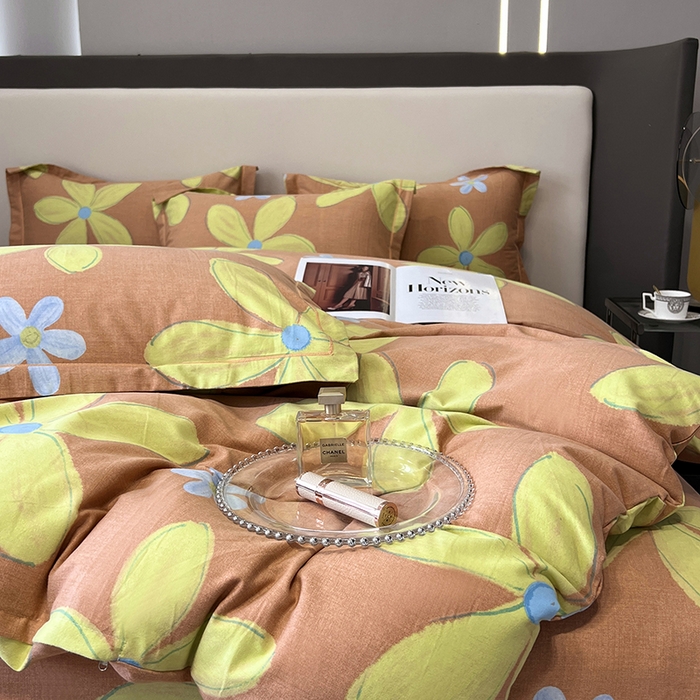 91家纺网 家纺一手货源 找家纺 塞纳 2026新款铂金暖绒加厚磨毛四件套 花意-桔