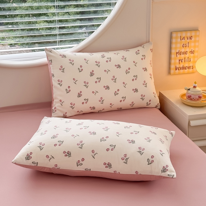 爱多多家居 2026新款双层纱针织棉印花枕套 郁金香