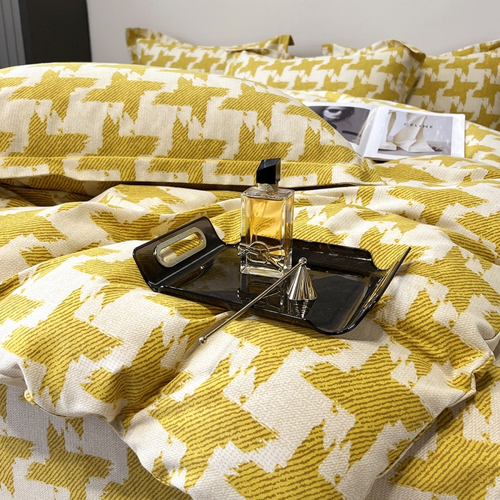 91家纺网 家纺一手货源 找家纺 塞纳 2026新款铂金暖绒加厚磨毛四件套 菱格-黄