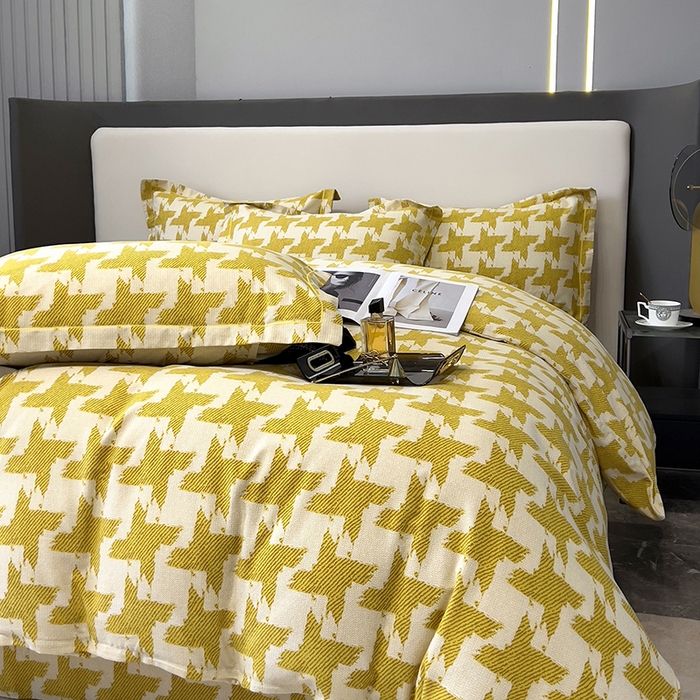 91家纺网 家纺一手货源 找家纺 塞纳 2026新款铂金暖绒加厚磨毛四件套 菱格-黄