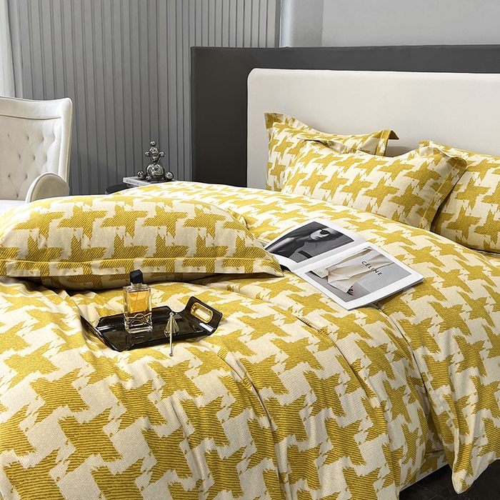 91家纺网 家纺一手货源 找家纺 塞纳 2026新款铂金暖绒加厚磨毛四件套 菱格-黄