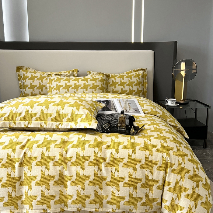 91家纺网 家纺一手货源 找家纺 塞纳 2026新款铂金暖绒加厚磨毛四件套 菱格-黄