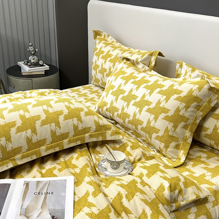 91家纺网 家纺一手货源 找家纺 塞纳 2026新款铂金暖绒加厚磨毛四件套 菱格-黄