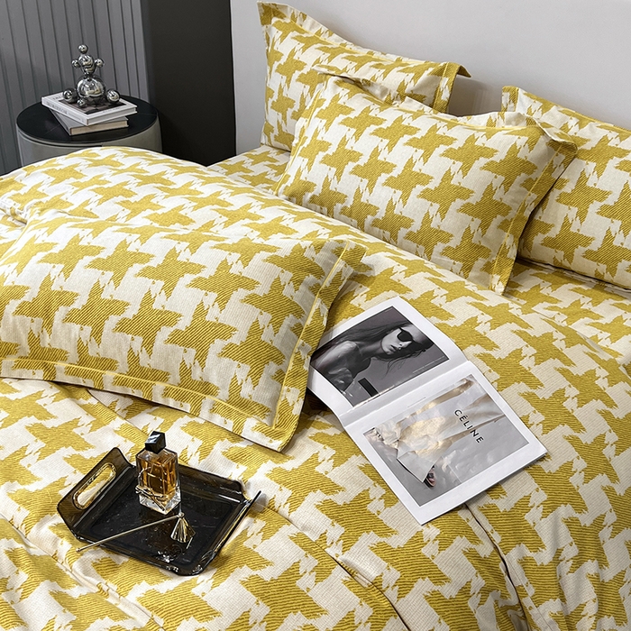91家纺网 家纺一手货源 找家纺 塞纳 2026新款铂金暖绒加厚磨毛四件套 菱格-黄