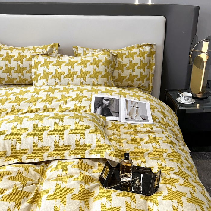 91家纺网 家纺一手货源 找家纺 塞纳 2026新款铂金暖绒加厚磨毛四件套 菱格-黄