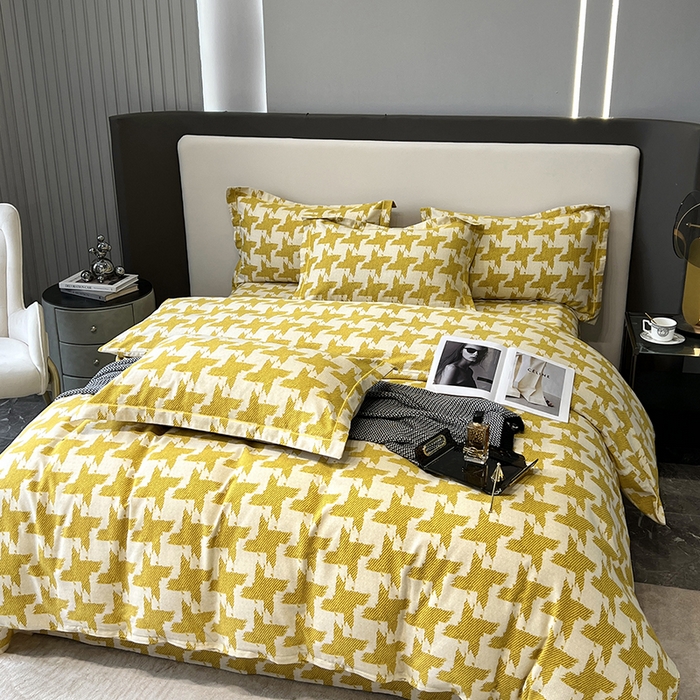 91家纺网 家纺一手货源 找家纺 塞纳 2026新款铂金暖绒加厚磨毛四件套 菱格-黄