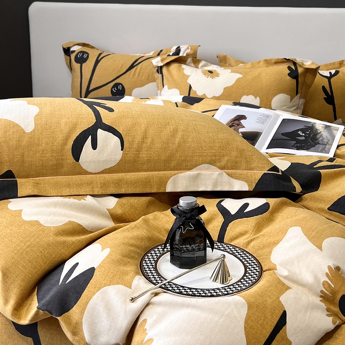 91家纺网 家纺一手货源 找家纺 塞纳 2026新款铂金暖绒加厚磨毛四件套 花之舞-黄