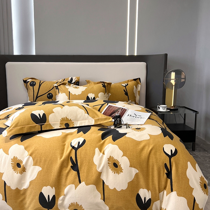 91家纺网 家纺一手货源 找家纺 塞纳 2026新款铂金暖绒加厚磨毛四件套 花之舞-黄