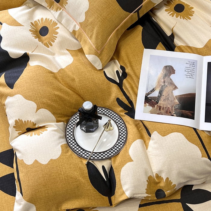 91家纺网 家纺一手货源 找家纺 塞纳 2026新款铂金暖绒加厚磨毛四件套 花之舞-黄