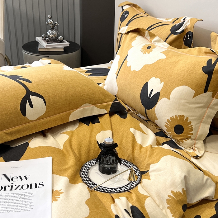 91家纺网 家纺一手货源 找家纺 塞纳 2026新款铂金暖绒加厚磨毛四件套 花之舞-黄