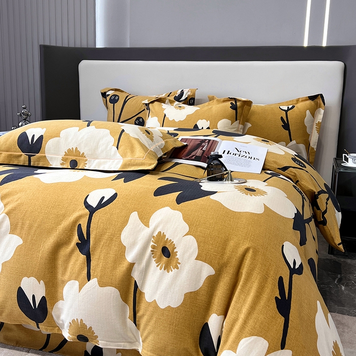 91家纺网 家纺一手货源 找家纺 塞纳 2026新款铂金暖绒加厚磨毛四件套 花之舞-黄