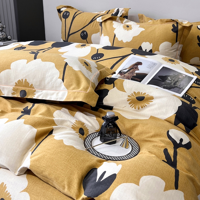 91家纺网 家纺一手货源 找家纺 塞纳 2026新款铂金暖绒加厚磨毛四件套 花之舞-黄