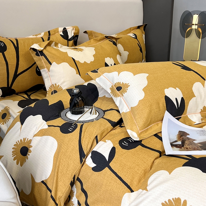 91家纺网 家纺一手货源 找家纺 塞纳 2026新款铂金暖绒加厚磨毛四件套 花之舞-黄