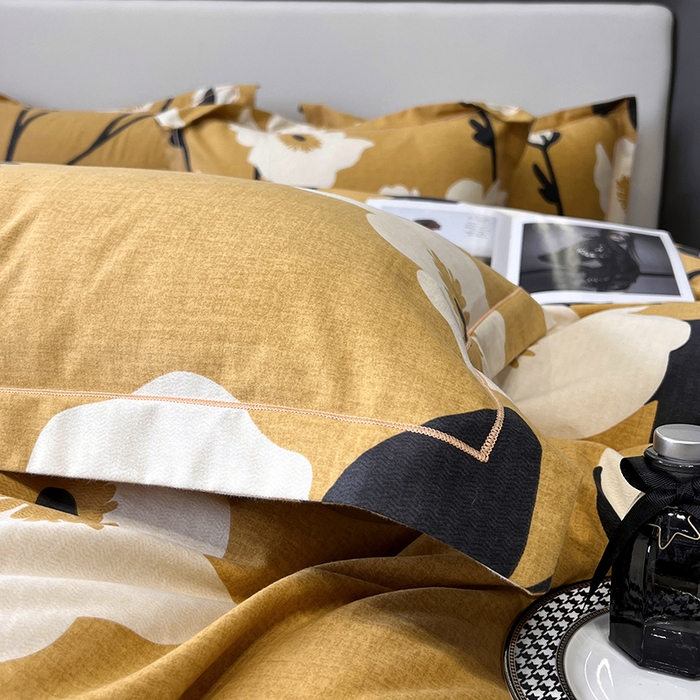 91家纺网 家纺一手货源 找家纺 塞纳 2026新款铂金暖绒加厚磨毛四件套 花之舞-黄