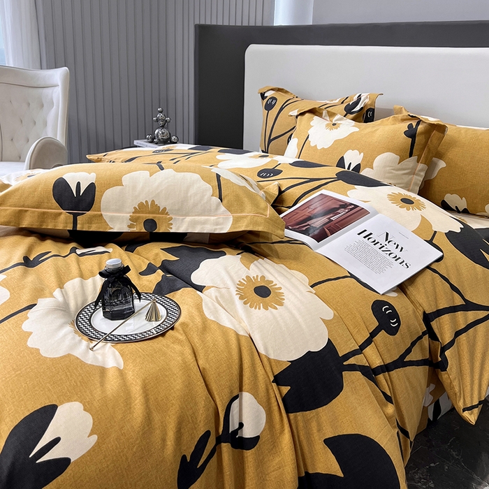 91家纺网 家纺一手货源 找家纺 塞纳 2026新款铂金暖绒加厚磨毛四件套 花之舞-黄