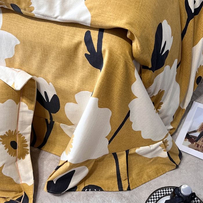 91家纺网 家纺一手货源 找家纺 塞纳 2026新款铂金暖绒加厚磨毛四件套 花之舞-黄