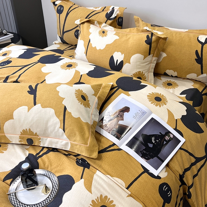 91家纺网 家纺一手货源 找家纺 塞纳 2026新款铂金暖绒加厚磨毛四件套 花之舞-黄