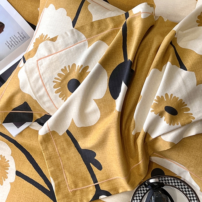 91家纺网 家纺一手货源 找家纺 塞纳 2026新款铂金暖绒加厚磨毛四件套 花之舞-黄