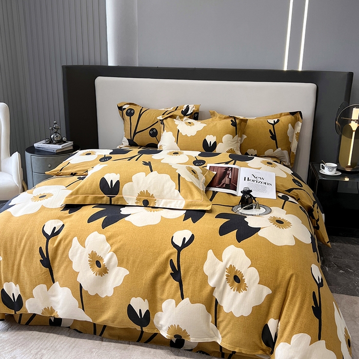 91家纺网 家纺一手货源 找家纺 塞纳 2026新款铂金暖绒加厚磨毛四件套 花之舞-黄