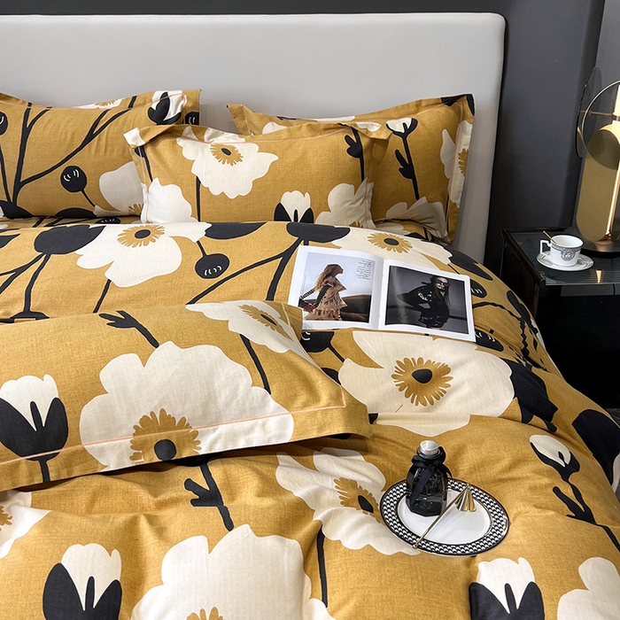 91家纺网 家纺一手货源 找家纺 塞纳 2026新款铂金暖绒加厚磨毛四件套 花之舞-黄