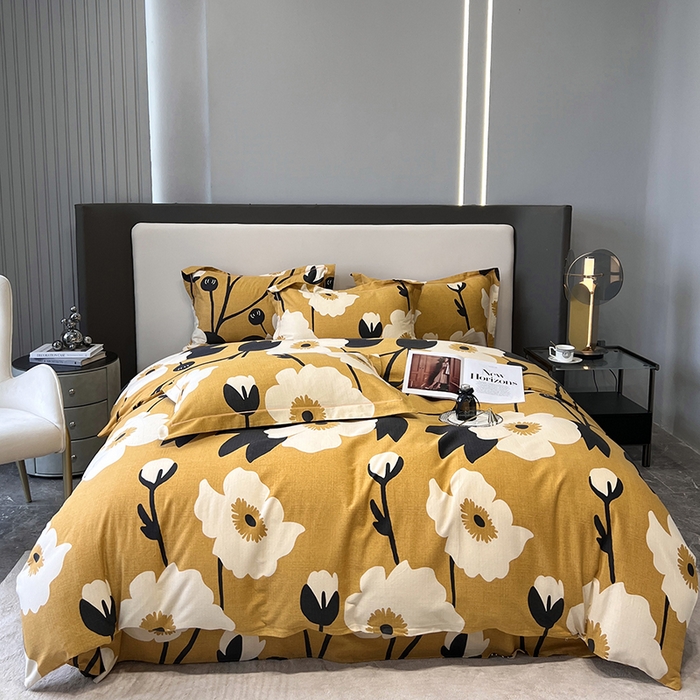 塞纳 2026新款铂金暖绒加厚磨毛四件套 花之舞-黄