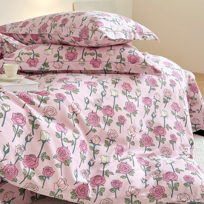 91家纺网 家纺一手货源 找家纺 塞纳 2026新款铂金暖绒加厚磨毛四件套 玫瑰物语