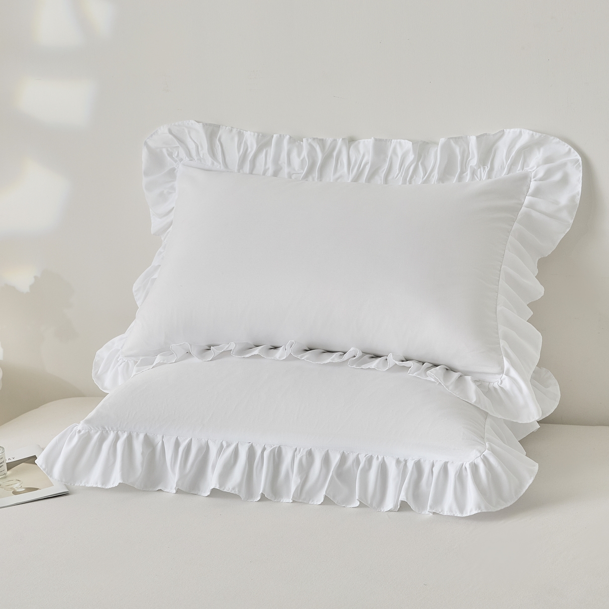 衿成家纺 2026新款荷叶花边枕套纯色系列 白色