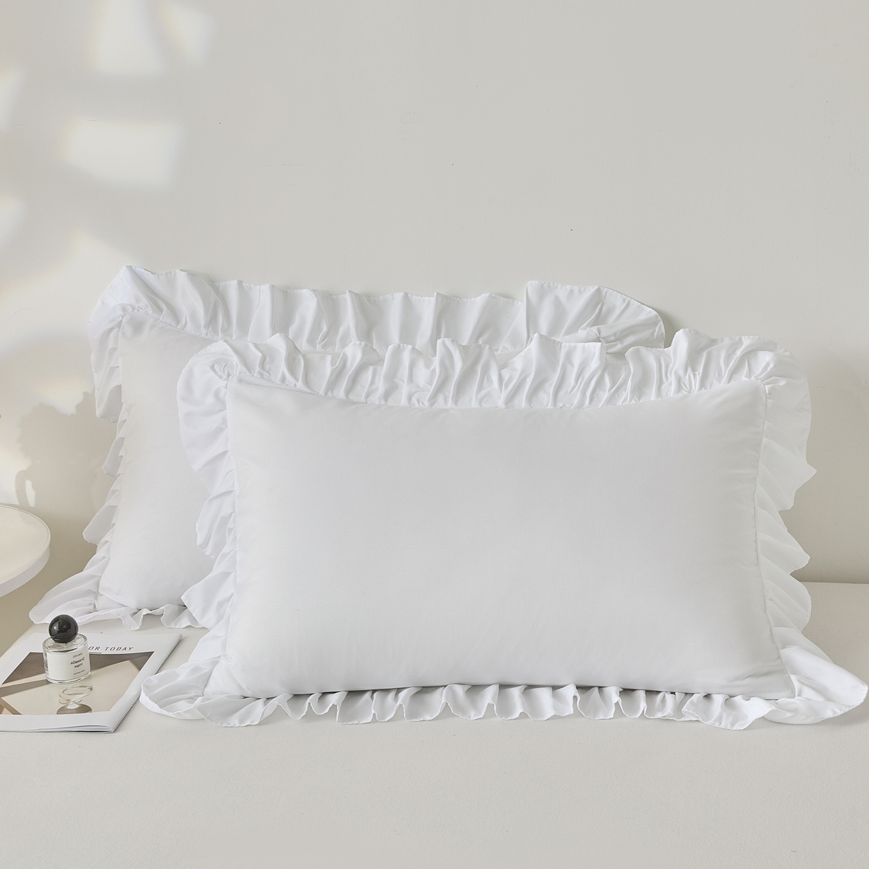 91家纺网 家纺一手货源 找家纺 衿成家纺 2026新款荷叶花边枕套纯色系列 白色