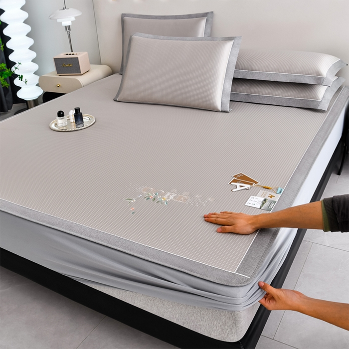 小牛席业 2026新款花漾芯语绣花凉感冰丝席系列（床笠款）凉席藤席冰藤席冰丝席草席竹席乳胶席凉感豆豆席 香槟