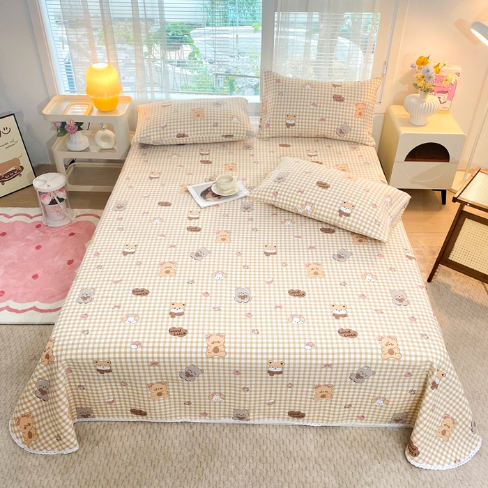 91家纺网 家纺一手货源 找家纺 首爱家纺2025新款花边款老粗布床单小熊宝宝