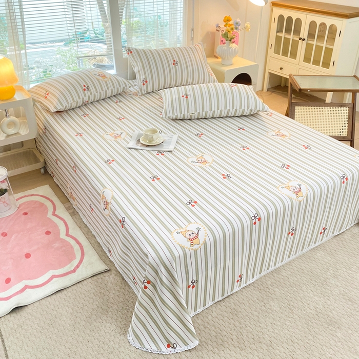 91家纺网 家纺一手货源 找家纺 首爱家纺2025新款花边款老粗布床单星仔