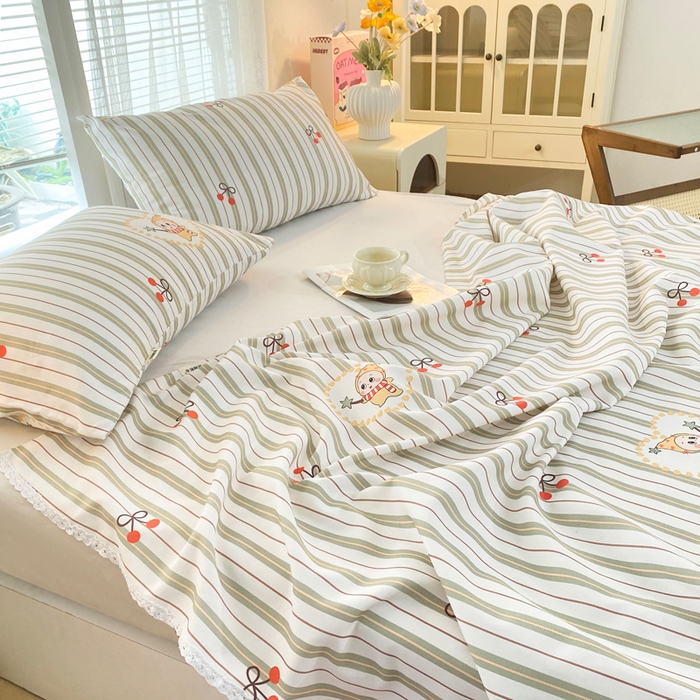 91家纺网 家纺一手货源 找家纺 首爱家纺2025新款花边款老粗布床单星仔