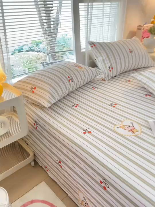 91家纺网 家纺一手货源 找家纺 首爱家纺2025新款花边款老粗布床单星仔