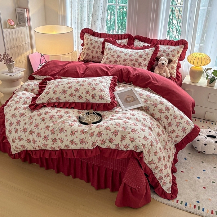 91家纺网 家纺一手货源 找家纺 （总）铠畅 2026春夏新款 锦朵系列韩版水洗棉小清新古棉床盖四件套