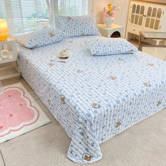 91家纺网 家纺一手货源 找家纺 首爱家纺2025新款花边款老粗布床单兰花熊