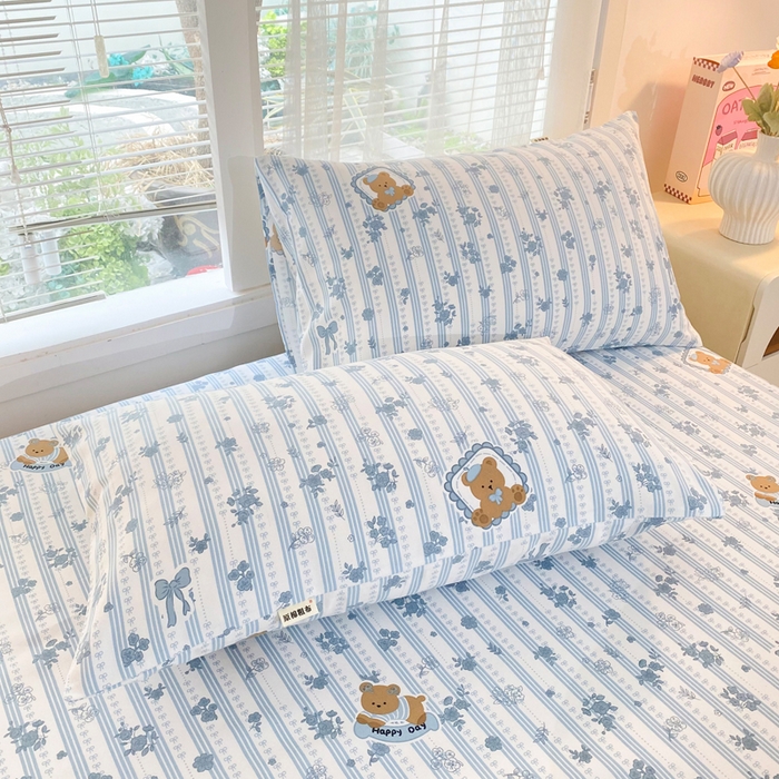 91家纺网 家纺一手货源 找家纺 首爱家纺2025新款花边款老粗布床单兰花熊