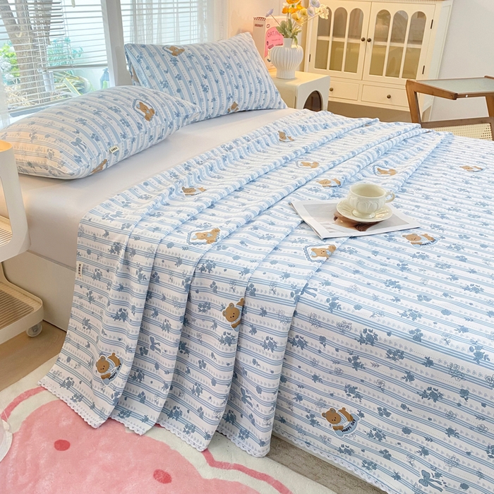 91家纺网 家纺一手货源 找家纺 首爱家纺2025新款花边款老粗布床单兰花熊