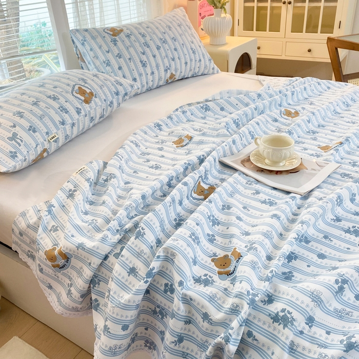 91家纺网 家纺一手货源 找家纺 首爱家纺2025新款花边款老粗布床单兰花熊