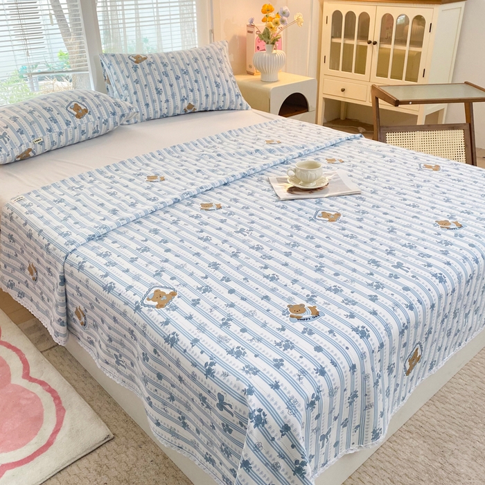 91家纺网 家纺一手货源 找家纺 首爱家纺2025新款花边款老粗布床单兰花熊