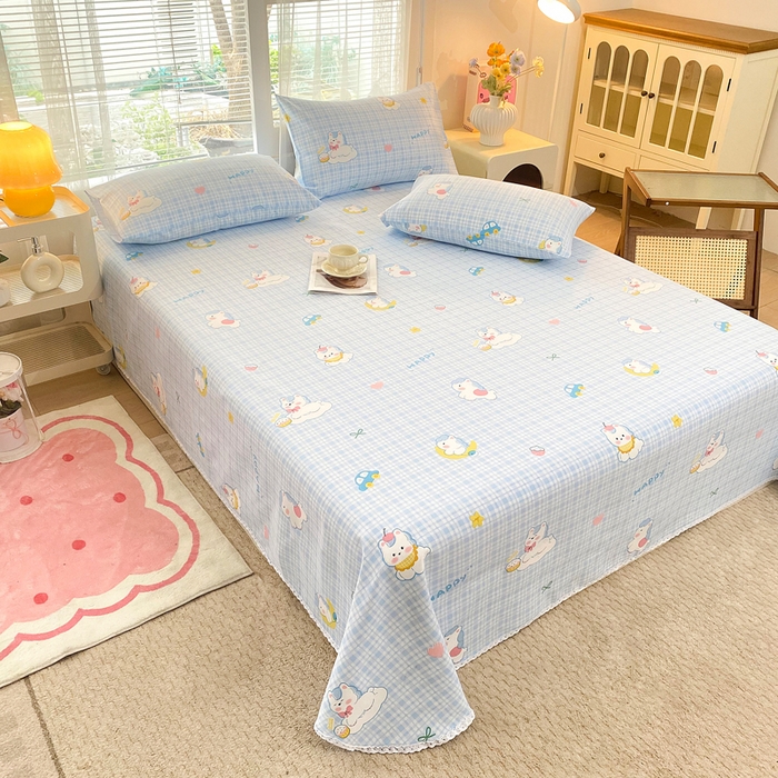 91家纺网 家纺一手货源 找家纺 首爱家纺2025新款花边款老粗布床单乐宠