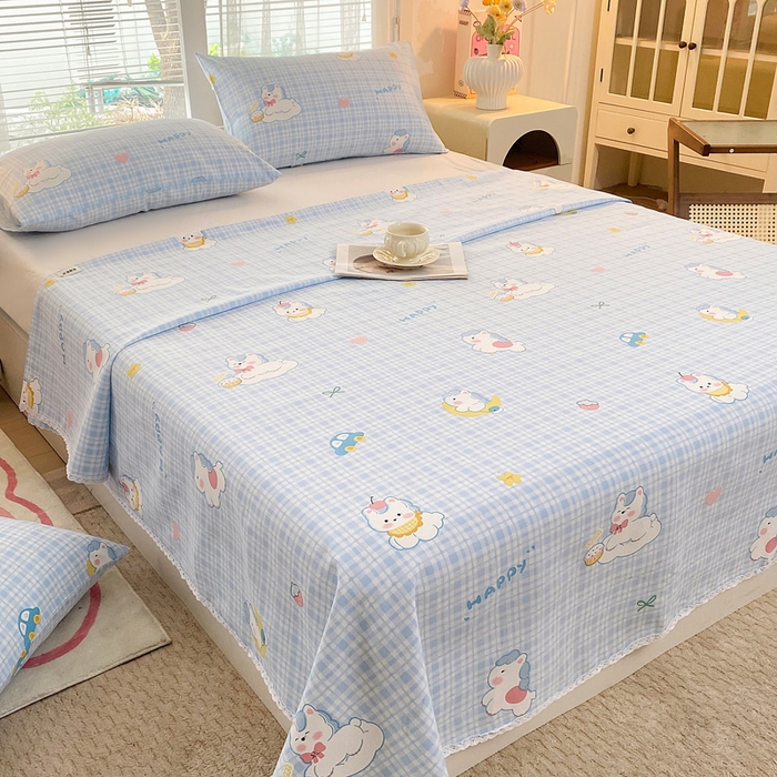 91家纺网 家纺一手货源 找家纺 首爱家纺2025新款花边款老粗布床单乐宠